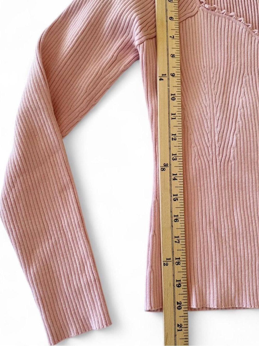 House of Harlow 1960 Blush Pink Rib Knit Sweetheart Sweater M Romantic Coquette - Picture 7 of 7
